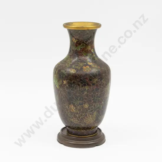 Cloisonné Vase on Hardwood Stand 22cm H