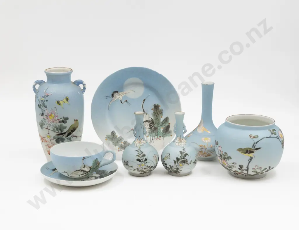 Collection of Japanese Hand-Decorated Sharkskin Glazed Porcelain Image 1++