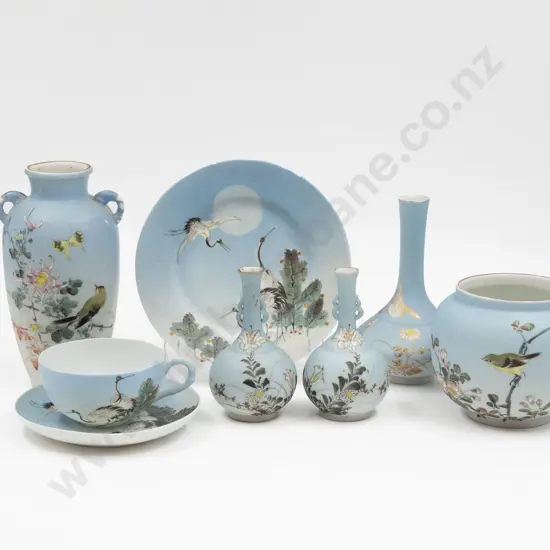 Collection of Japanese Hand-Decorated Sharkskin Glazed Porcelain