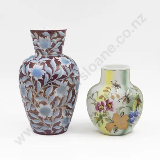 Victorian Hand-Painted Glass Vase 17cm H & Other