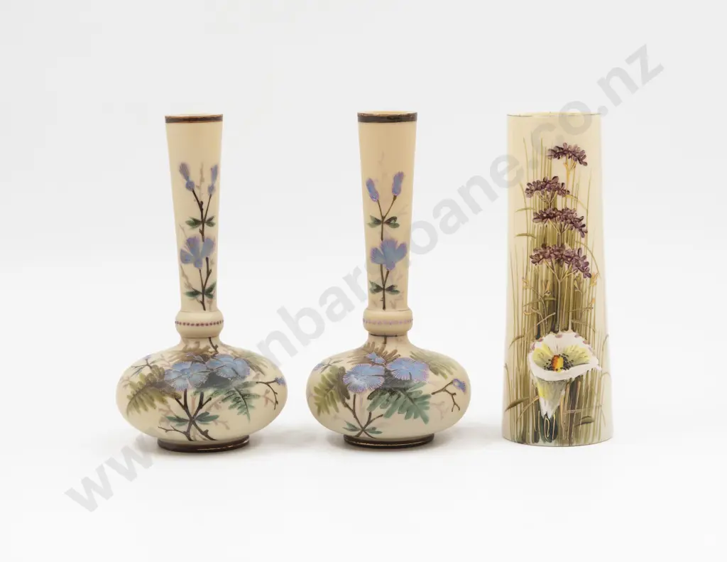 Pair Victorian Hand-Painted Glass Specimen Vases 20cm H & Other Image 1++