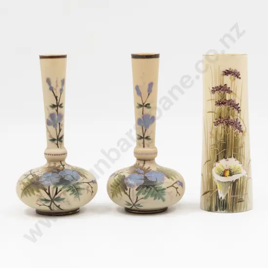 Pair Victorian Hand-Painted Glass Specimen Vases 20cm H & Other