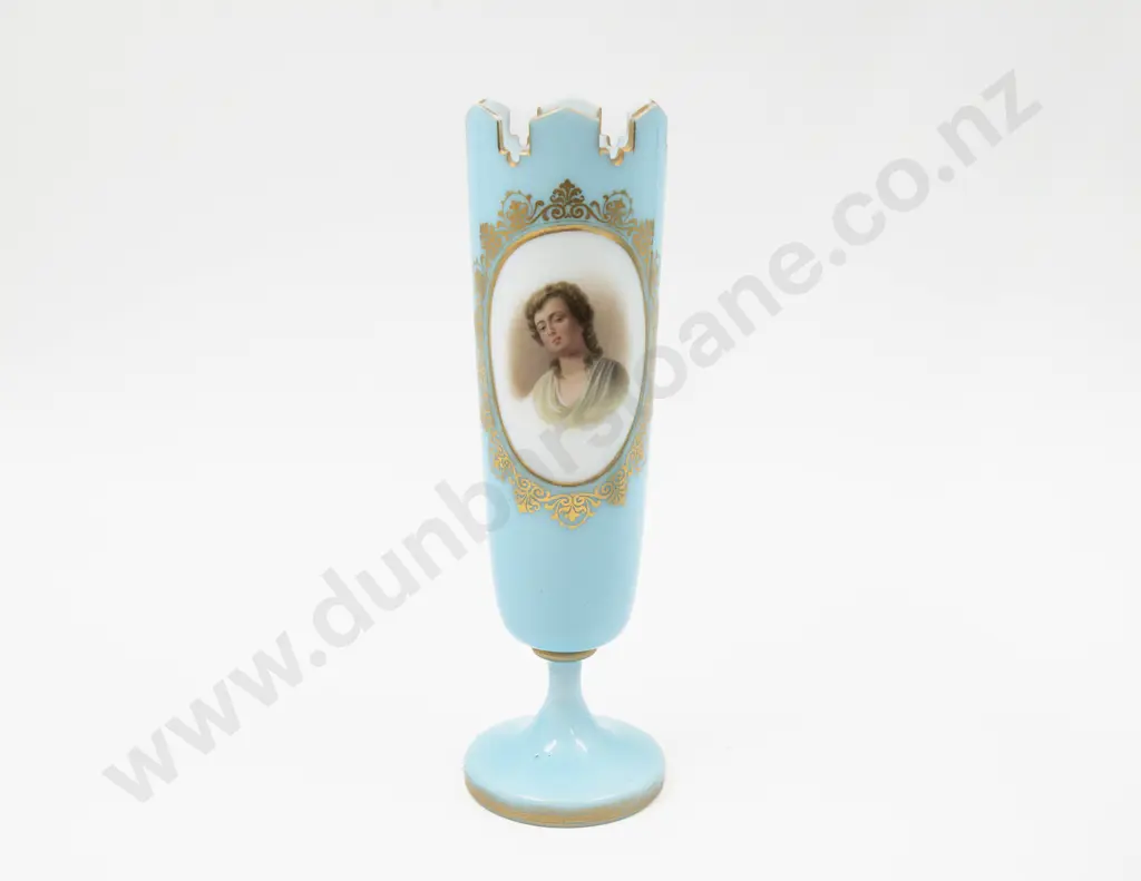 Victorian Hand-Painted Blue Glass Vase 28.5cm H & Other Image 1++
