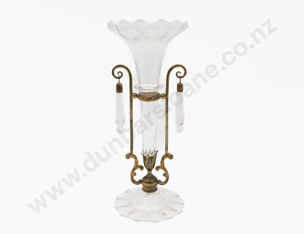 Victorian Glass & Gilt Metal Vase (Missing One Lustre) 32cm H Image 1++