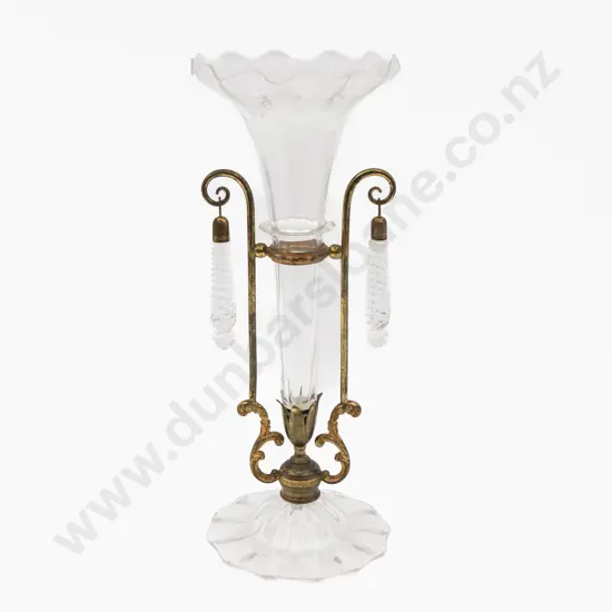 Victorian Glass & Gilt Metal Vase (Missing One Lustre) 32cm H