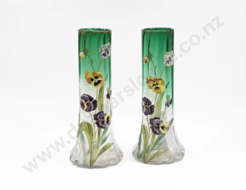 Pair Victorian Hand-Painted Mantel Vases 30cm H Image 1++