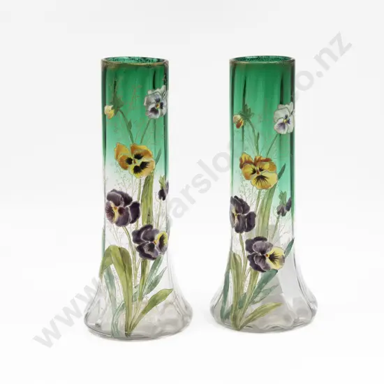Pair Victorian Hand-Painted Mantel Vases 30cm H