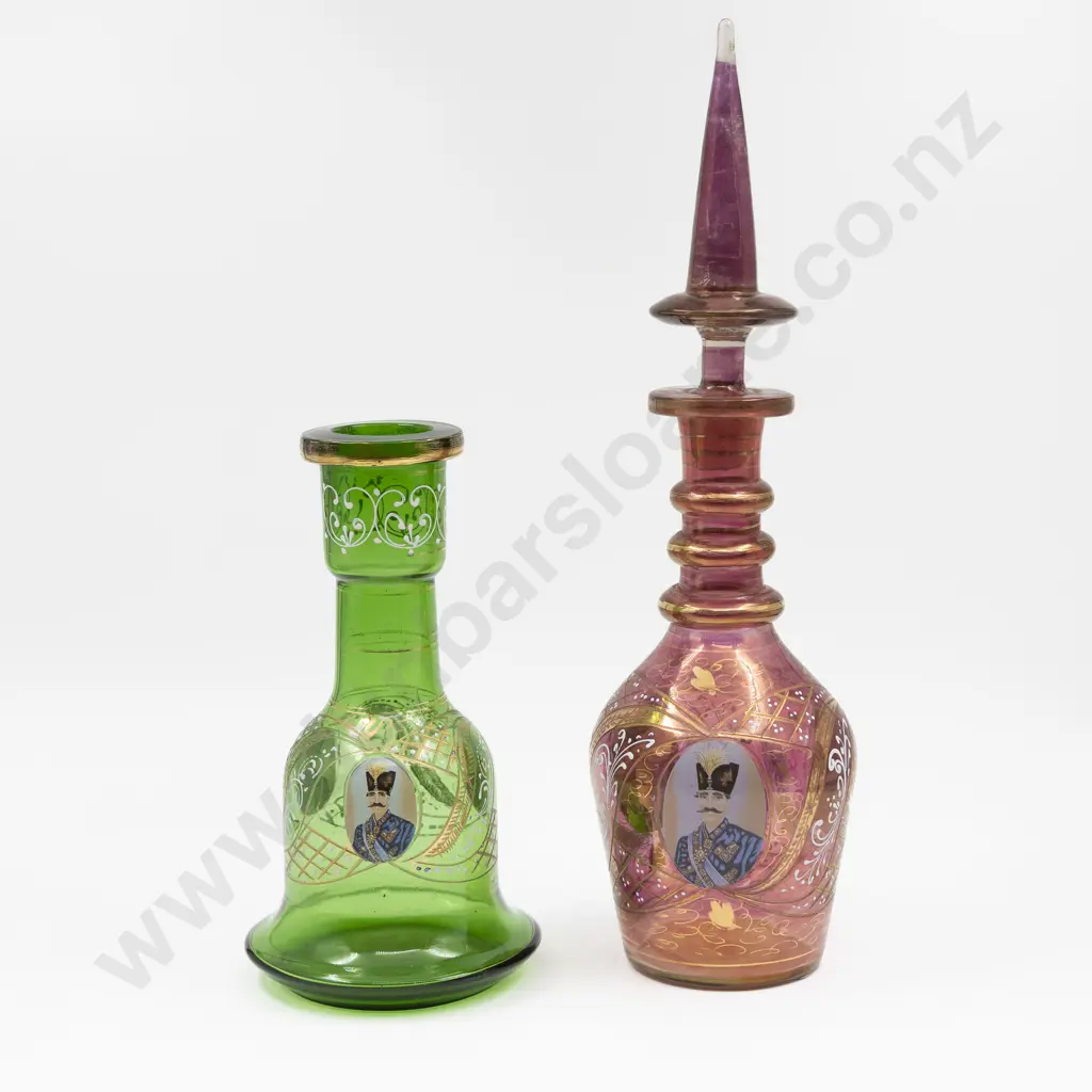 Late C19th Bohemian Portrait Decorated Glass Decanter 47cm H & Similar Example Image 1++