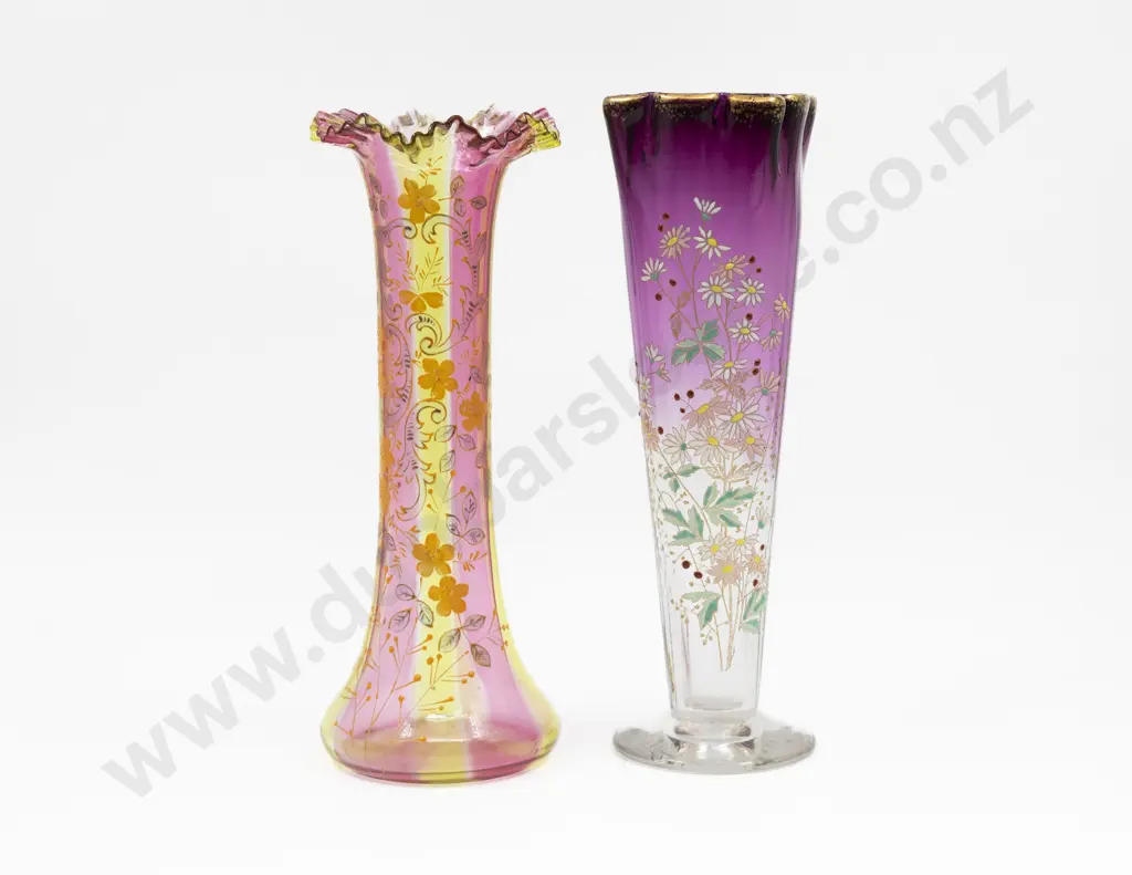 Two Victorian Floral Decorated Vases Tallest 31.5cm H Image 1++