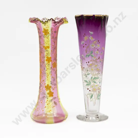 Two Victorian Floral Decorated Vases Tallest 31.5cm H