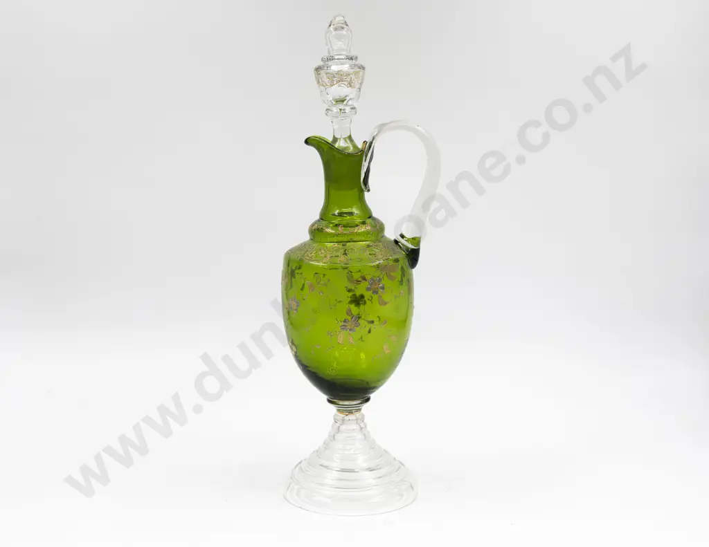 Late C19th Bohemian Glass Footed Ewer with Faults to Stopper Image 1++
