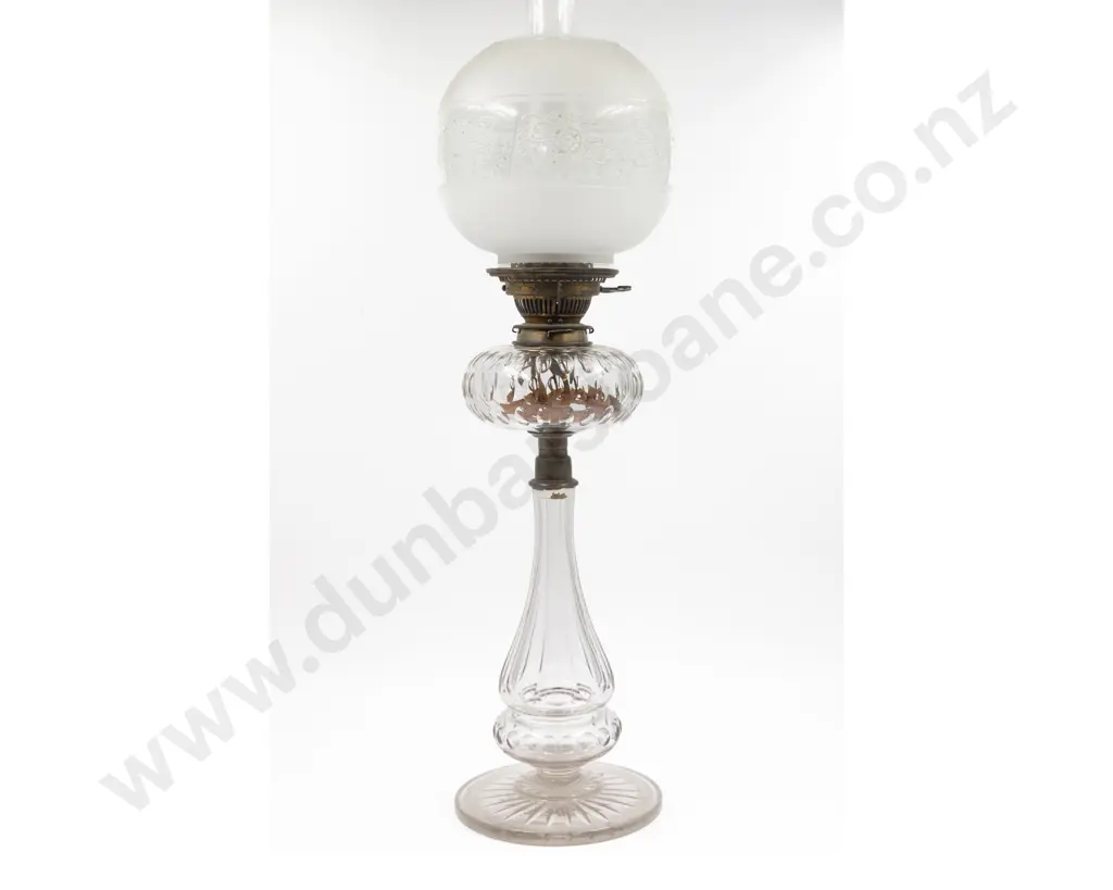 Large Victorian Clear Glass Kerosene Lamp 73cm H Image 1++