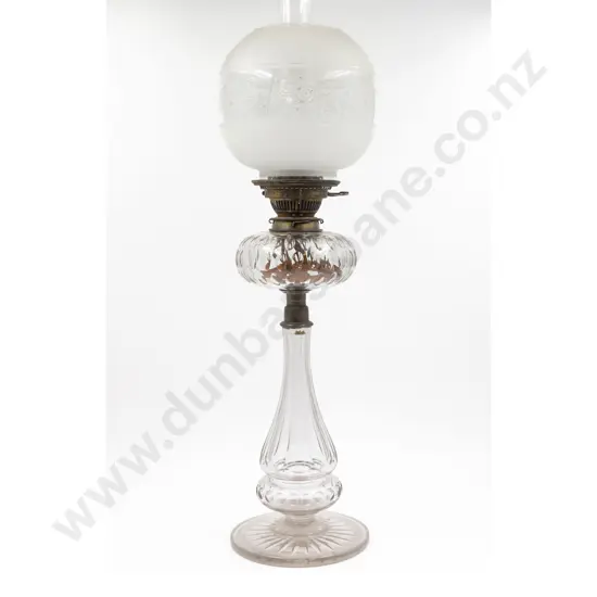 Large Victorian Clear Glass Kerosene Lamp 73cm H