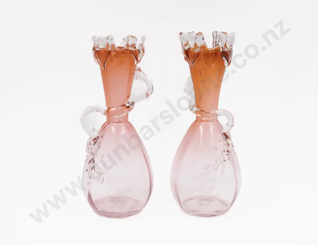 Pair Victorian Hand-Blown Glass Vases 22cm H Image 1++