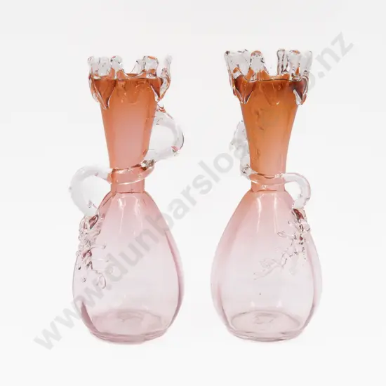 Pair Victorian Hand-Blown Glass Vases 22cm H