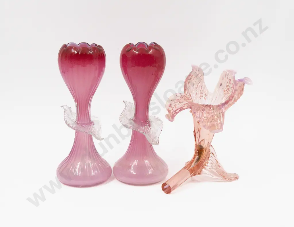 Pair Victorian Hand-Blown Glass Vases 20cm H & Other Image 1++