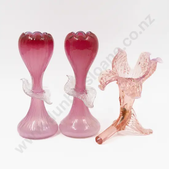 Pair Victorian Hand-Blown Glass Vases 20cm H & Other