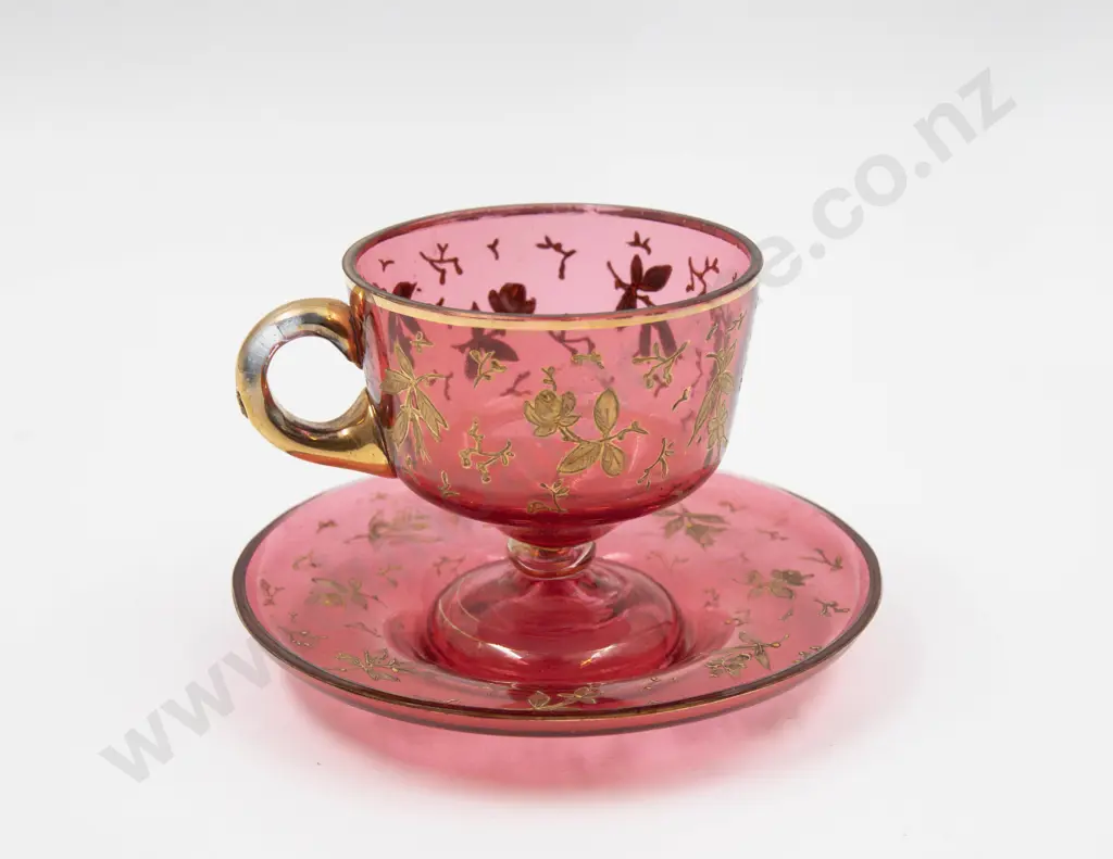 Bohemian Gilt Decorated Footed Glass Trumpet Vase 31.5cm H & Other Image 1++