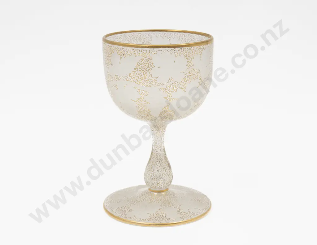 Bohemian Etched & Gilt Decorated Glass Goblet 15cm H Image 1++