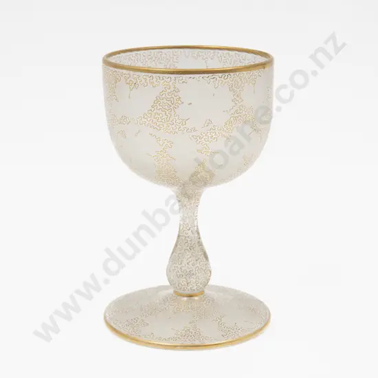 Bohemian Etched & Gilt Decorated Glass Goblet 15cm H