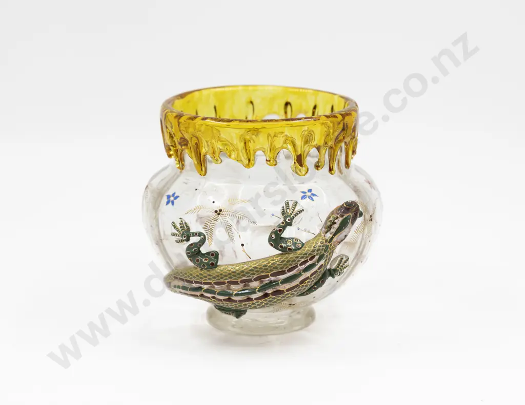 Bohemian Glass Hand-Painted Salamander Vase 17cm H Image 1++