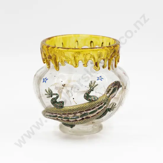 Bohemian Glass Hand-Painted Salamander Vase 17cm H