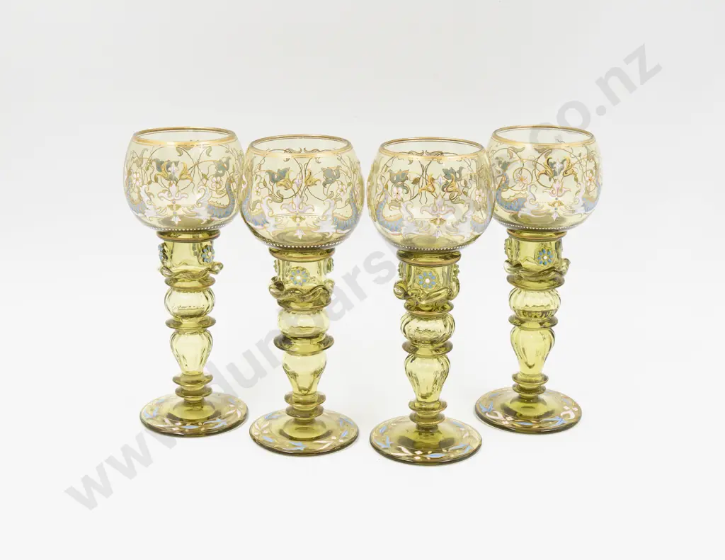 Four Bohemian Glass Goblets 18.5cm H Image 1++