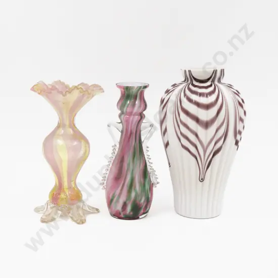 Three Victorian Hand-Blown Glass Vases Tallest 21cm H