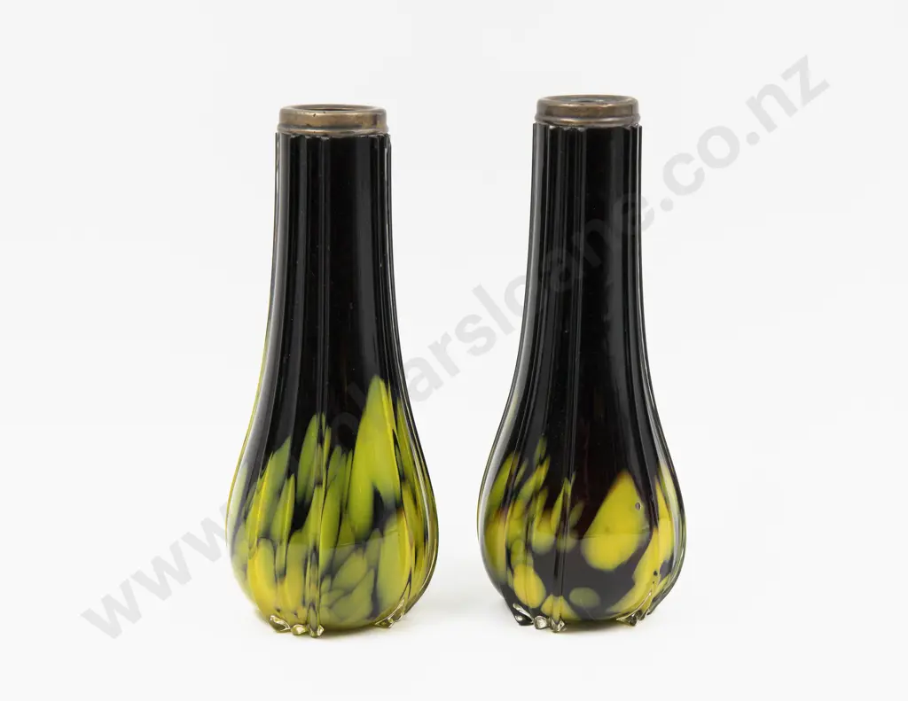 Pair Victorian Hand-Blow Specimen Vases with S/S Rims Image 1++