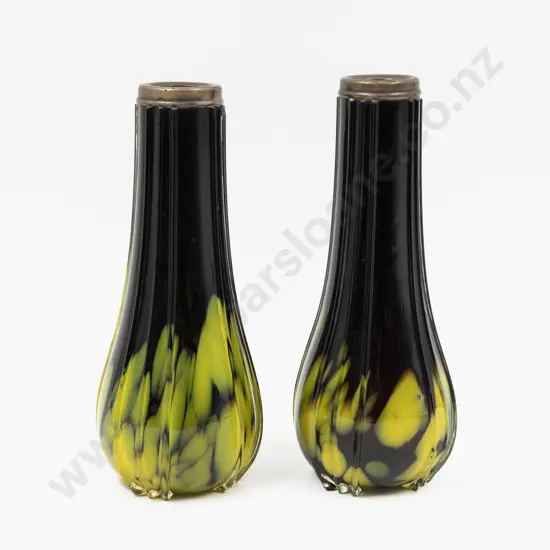 Pair Victorian Hand-Blow Specimen Vases with S/S Rims