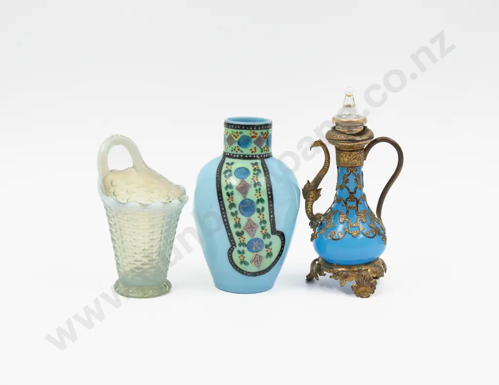Two Victorian Glass Vases & Gilt Metal Mounted Glass Ewer 14.5cm H Image 1++