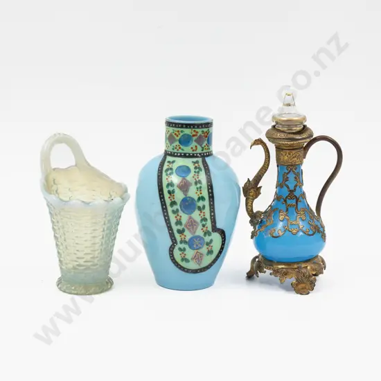 Two Victorian Glass Vases & Gilt Metal Mounted Glass Ewer 14.5cm H