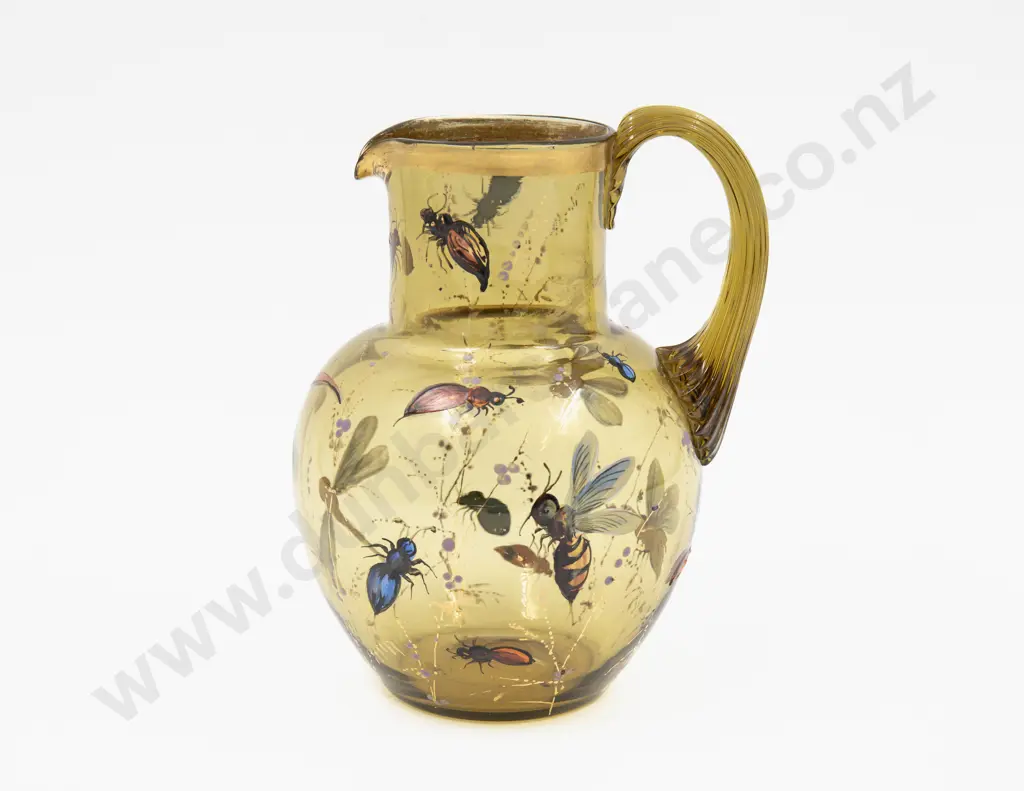 Bohemian Glass Jug Hand-Painted with Various Insects 16cm H Image 1++