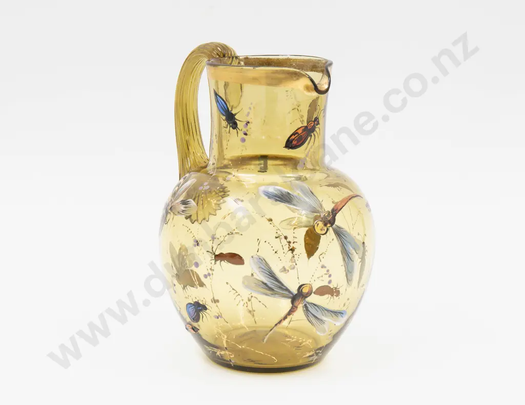Bohemian Glass Jug Hand-Painted with Various Insects 16cm H Image 1++