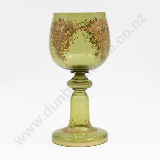 Large Bohemian Glass Gilt Decorated Goblet 32cm H