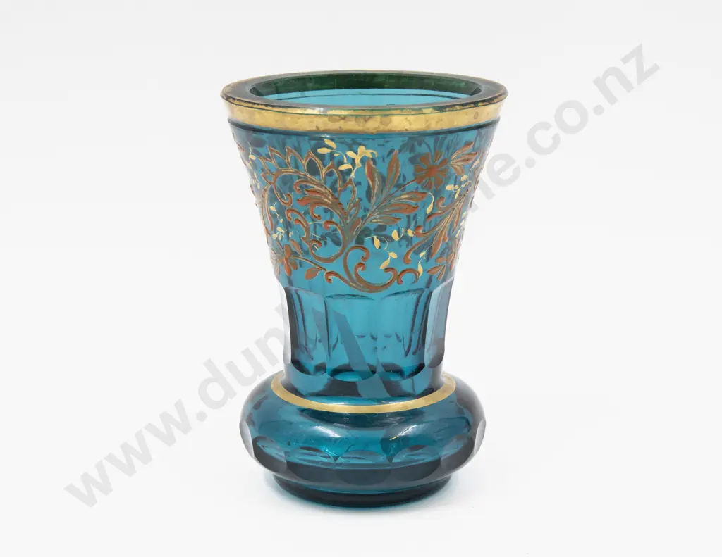 Heavy Bohemian Glass Trumpet Gilt Decorated Vase14cm H Image 1++