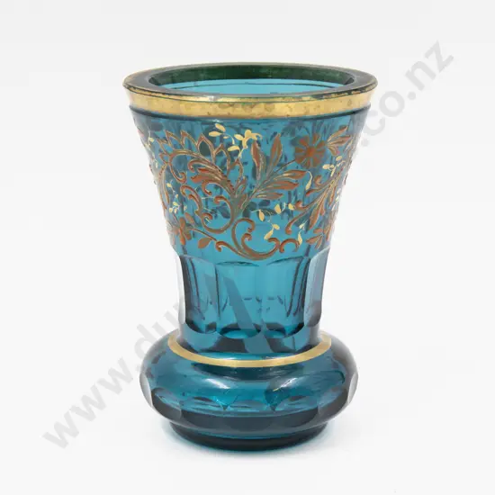 Heavy Bohemian Glass Trumpet Gilt Decorated Vase14cm H