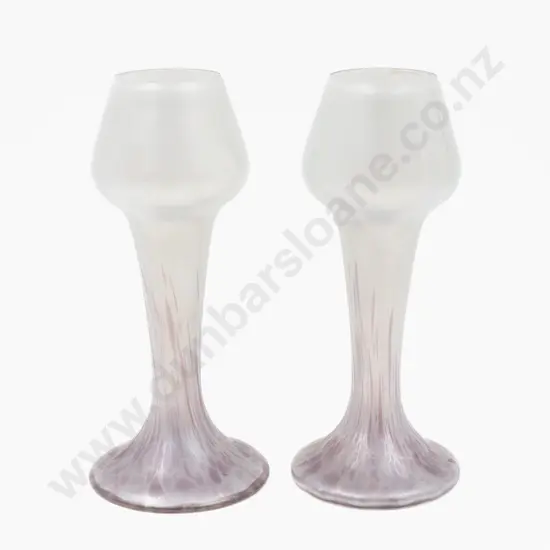 Pair Iridescent Glass Vases 23cm H