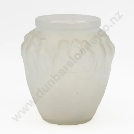 Etling Opalescent Glass Vase with Relief Bird Decoration 24cm H