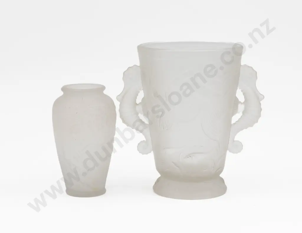 Early C20th Pressed Glass Vase with Seahorse Handles 18cm H & Other Image 1++