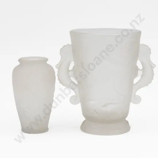 Early C20th Pressed Glass Vase with Seahorse Handles 18cm H & Other