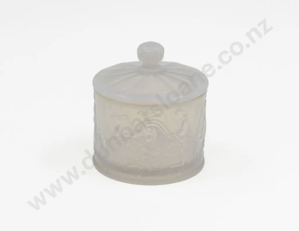 Barolac Lidded Opalescent Glass Powder Box with Classical Cavalry Motifs 11cm H Image 1++