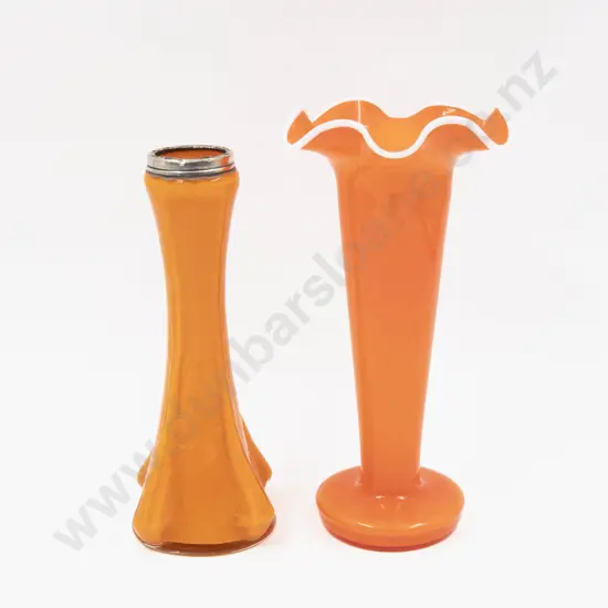 Early C20th Encased Glass Vase with S/S Rim & Other Tallest 21.5cm H