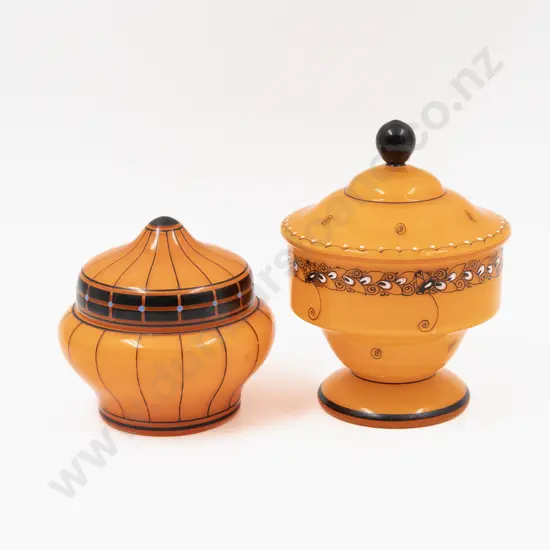 Two C1920s Lidded Glass Containers Tallest 15cm H