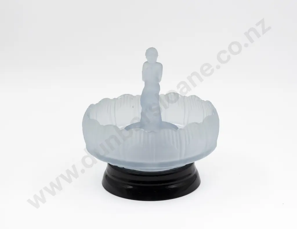 C1930s Pressed Glass Vase with Figural Posy Holder on Glass Stand 21cm Dia Image 1++