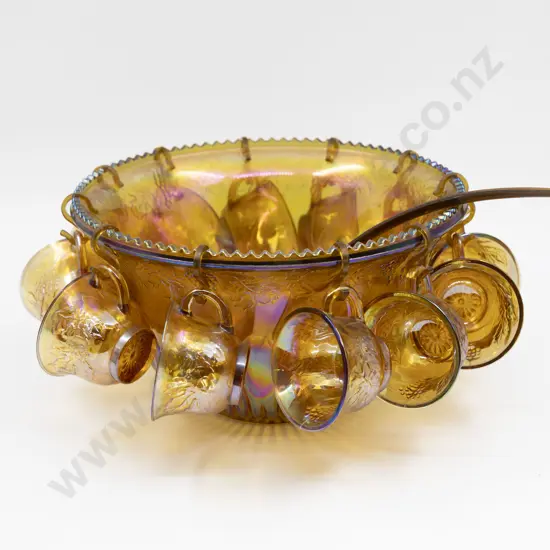 Carnival Glass Punch Bowl & Twelve Cups 31cm Dia