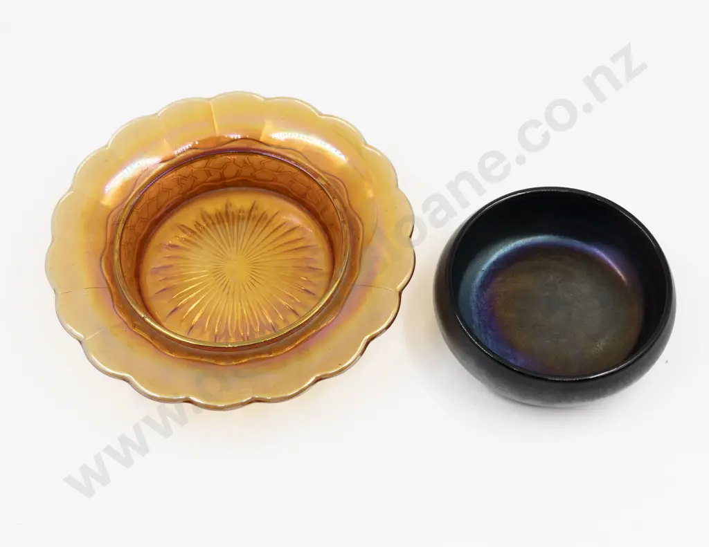 Two Carnival Glass Bowls Largest 19.5cm Dia Image 1++