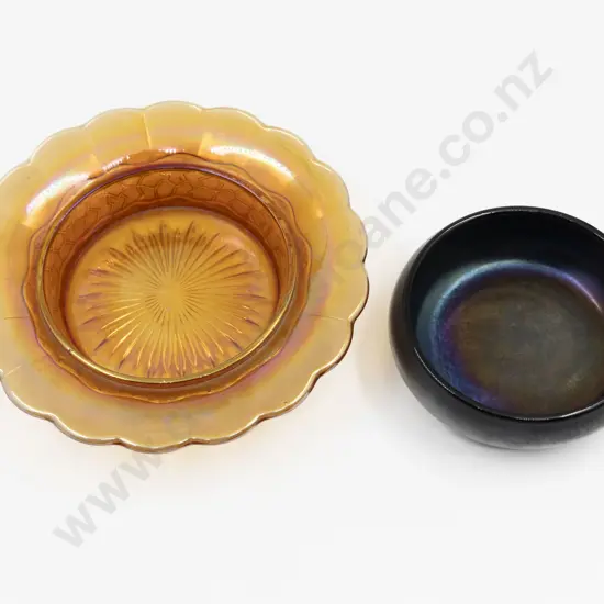Two Carnival Glass Bowls Largest 19.5cm Dia