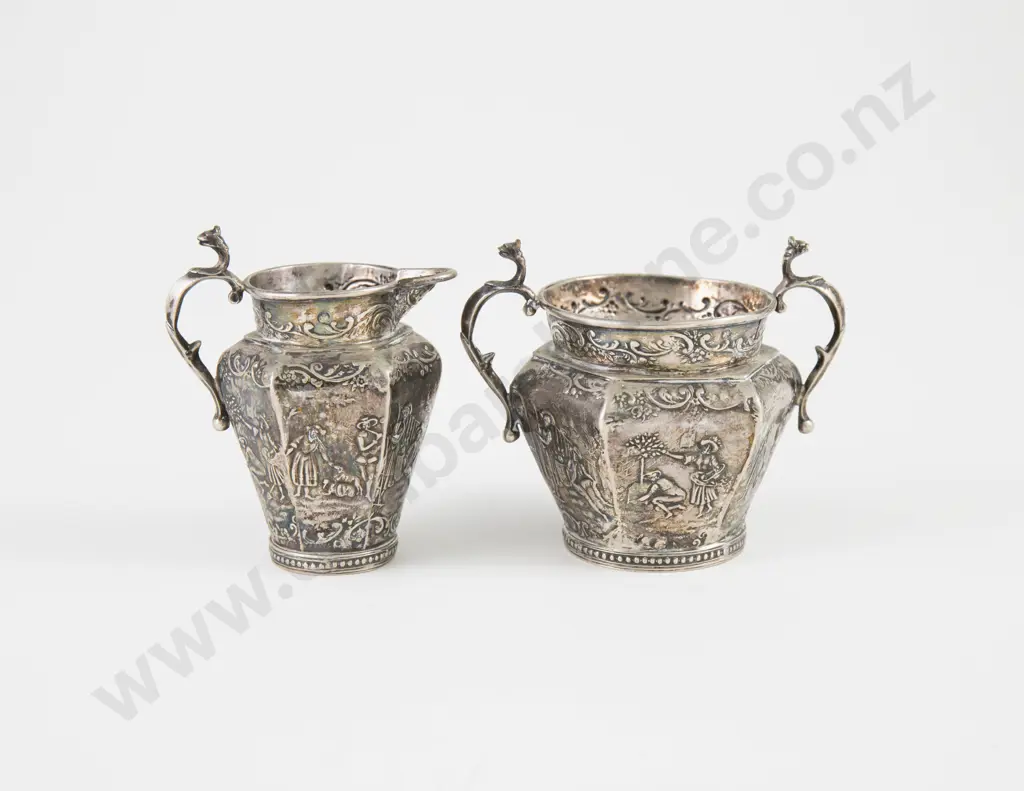 Late C19th Dutch Silver Sugar & Cream Image 1++