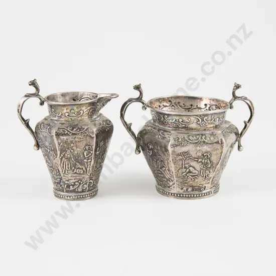 Late C19th Dutch Silver Sugar & Cream